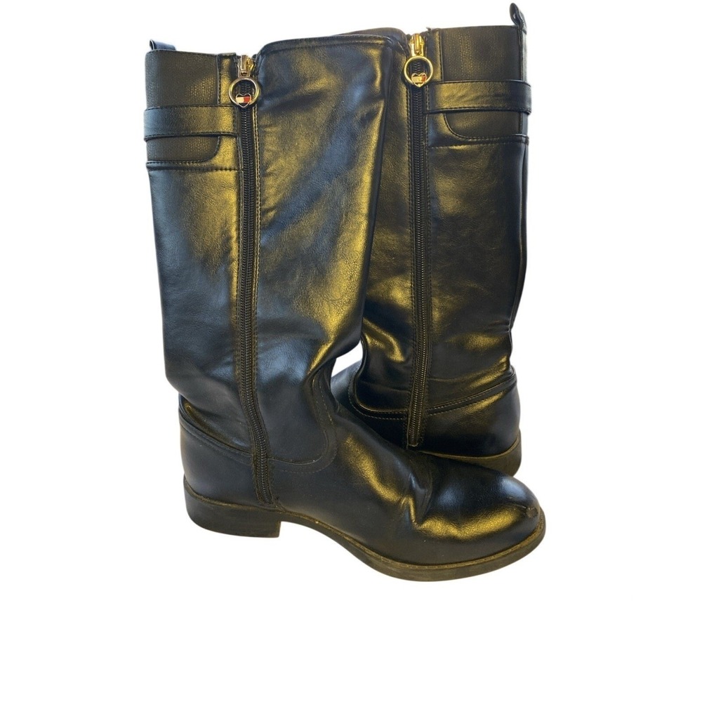 Tommy Hilfiger MidCalf Black Faux Leather Side Zip Boots Riding Boot Size 4